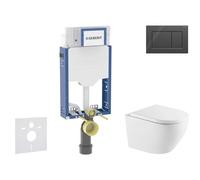 Geberit Kombifix - Conjunto de instalación empotrada, inodoro Oudee y asiento softclose, pulsador Sigma20, negro brillante/negro mate SANI15CA5162