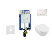 Geberit Kombifix - Módulo para inodoro suspendido con pulsador Sigma01, blanco alpino + Villeroy Boch - inodoro y asiento, DirectFlush, SoftClose, CeramicPlus 110.302.00.5 NB1