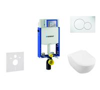 Geberit Kombifix - Módulo para inodoro suspendido con pulsador Sigma01, blanco alpino + Villeroy Boch - inodoro y asiento, DirectFlush, SoftClose, CeramicPlus 110.302.00.5 NI1