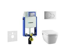 Geberit Kombifix - Módulo para inodoro suspendido con pulsador Sigma01, cromo brillante + Tece One - inodoro con ducha y asiento, Rimless, SoftClose 110.302.00.5 NT2