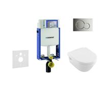Geberit Kombifix - Módulo para inodoro suspendido con pulsador Sigma01, cromo brillante + Villeroy Boch - inodoro y asiento, DirectFlush, SoftClose, CeramicPlus 110.302.00.5 NB2
