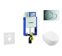 Geberit Kombifix - Módulo para inodoro suspendido con pulsador Sigma01, cromo brillante + Villeroy Boch - inodoro y asiento, DirectFlush, SoftClose, CeramicPlus 110.302.00.5 NI2