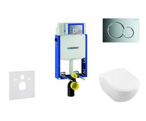 Geberit Kombifix - Módulo para inodoro suspendido con pulsador Sigma01, cromo brillante + Villeroy Boch - inodoro y asiento, DirectFlush, SoftClose, CeramicPlus 110.302.00.5 NI2