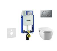 Geberit Kombifix - Módulo para inodoro suspendido con pulsador Sigma01, cromo mate + Tece One - inodoro con ducha y asiento, Rimless, SoftClose 110.302.00.5 NT3