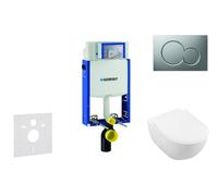 Geberit Kombifix - Módulo para inodoro suspendido con pulsador Sigma01, cromo mate + Villeroy Boch - inodoro y asiento, DirectFlush, SoftClose, CeramicPlus 110.302.00.5 NI3