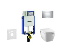 Geberit Kombifix - Módulo para inodoro suspendido con pulsador Sigma20, cromo brillante/cromo mat + Tece One - inodoro con ducha y asiento, Rimless, SoftClose 110.302.00.5 NT6