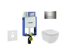 Geberit Kombifix - Módulo para inodoro suspendido con pulsador Sigma20, cromo brillante/cromo mate + Ideal Standard Tesi - inodoro y asiento, Rimless, SoftClose 110.302.00.5 NE6