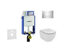 Geberit Kombifix - Módulo para inodoro suspendido con pulsador Sigma20, cromo brillante/cromo mate + Ideal Standard Tesi - inodoro y asiento, Aquablade, SoftClose 110.302.00.5 NU6