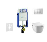 Geberit Kombifix - Módulo para inodoro suspendido con pulsador Sigma20, cromo mate/cromo + Tece One - inodoro con ducha y asiento, Rimless, SoftClose 110.302.00.5 NT7