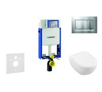 Geberit Kombifix - Módulo para inodoro suspendido con pulsador Sigma20, cromo mate/cromo + Villeroy Boch - WC y asiento, DirectFlush, SoftClose, CeramicPlus 110.302.00.5 NI7
