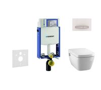 Geberit Kombifix - Módulo para inodoro suspendido con pulsador Sigma50, blanco alpino + Tece One - inodoro con ducha y asiento, Rimless, SoftClose 110.302.00.5 NT8