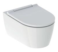 Geberit One taza de inodoro con asiento de cierre suave suspendido sin reborde con descarga de remolino blanco brillante 500.201.01.1