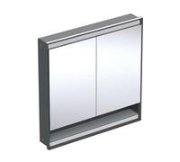 Geberit ONE - Mueble con espejo 90x90x15 cm, con iluminación LED, 2 puertas, con hornacina, empotrado, negro mate 505.823.00.7