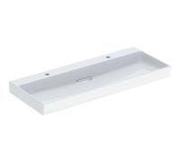 Geberit ONE - Lavabo doble 120x48x14 cm, rebosadero oculto, 2 orificios para grifo, desagüe horizontal, KeraTect, blanco 505.049.00.1