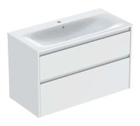 Geberit Renova Plan Conjunto de muebles lavabo con borde estrecho, con mueble bajo lavabo, 2 cajones, 100x62,1x48cm, 504.041.00.1, Color: Lavabo: blanco, frente/carcasa: blanco/barnizado satinado mate