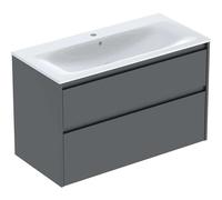 Geberit Renova Plan Conjunto de muebles lavabo con borde estrecho, con mueble bajo lavabo, 2 cajones, 100x62,1x48cm, 504.041.JK.1, Color: Lavabo: blanco, frente/carcasa: lava/barnizado satinado mate