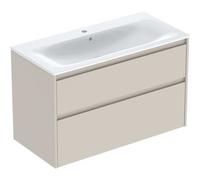 Geberit Renova Plan Conjunto de muebles lavabo con borde estrecho, con mueble bajo lavabo, 2 cajones, 100x62,1x48cm, 504.041.DB.8, Color: Lavabo: blanco/KeraTect, frente/carcasa: gris arena/barnizado 