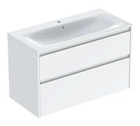 Geberit Renova Plan Conjunto de muebles lavabo con borde estrecho, con mueble bajo lavabo, 2 cajones, 100x62,1x48cm, 504041018, Color: Lavabo: blanco/KeraTect, frente/carcasa: blanco/barnizado con bri