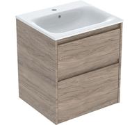 Geberit Renova Plan Conjunto de muebles lavabo con borde estrecho, con mueble bajo lavabo, 2 cajones, 55x62,1x48cm, 504.038.JR.1, Color: lavabo: blanco, frente/carcasa: nogal americano/estructura de m