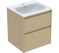 Geberit Renova Plan Conjunto de muebles lavabo con borde estrecho, con mueble bajo lavabo, 2 cajones, 55x62,1x48cm, 504038PS1, Color: Lavabo: blanco, frente/carcasa: estructura de madera de roble natu