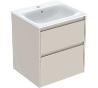 Geberit Renova Plan Conjunto de muebles lavabo con borde estrecho, con mueble bajo lavabo, 2 cajones, 55x62,1x48cm, 504038DB8, Color: Lavabo: blanco/KeraTect, frente/carcasa: gris arena/barnizado sati