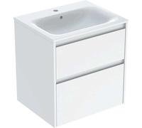 Geberit Renova Plan Conjunto de muebles lavabo con borde estrecho, con mueble bajo lavabo, 2 cajones, 60x62,1x48cm, 504039011, Color: Lavabo: blanco, frente/carcasa: blanco/barnizado con brillo satina