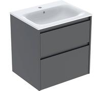 Geberit Renova Plan Conjunto de muebles lavabo con borde estrecho, con mueble bajo lavabo, 2 cajones, 60x62,1x48cm, 504.039.JK.8, Color: Lavabo: blanco/KeraTect, frente/carcasa: lava/barnizado satinad