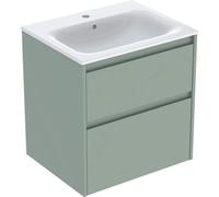 Geberit Renova Plan Conjunto de muebles lavabo con borde estrecho, con mueble bajo lavabo, 2 cajones, 60x62,1x48cm, 504039IK8, Color: Lavabo: blanco/KeraTect, frente/carcasa: verde ungüento/barnizado