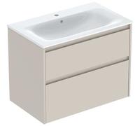 Geberit Renova Plan Conjunto de muebles lavabo con borde estrecho, con mueble bajo lavabo, 2 cajones, 80x62,1x48cm, 504.040.DB.1, Color: Lavabo: blanco, frente/carcasa: gris arena/barnizado satinado m