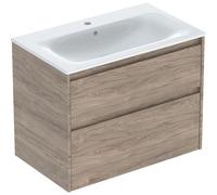 Geberit Renova Plan Conjunto de muebles lavabo con borde estrecho, con mueble bajo lavabo, 2 cajones, 80x62,1x48cm, 504040JR1, Color: lavabo: blanco, frente/carcasa: nogal americano/estructura de made