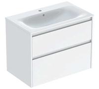 Geberit Renova Plan Conjunto de muebles lavabo con borde estrecho, con mueble bajo lavabo, 2 cajones, 80x62,1x48cm, 504.040.01.1, Color: Lavabo: blanco, frente/carcasa: blanco/barnizado con brillo sat