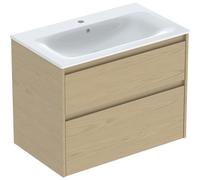 Geberit Renova Plan Conjunto de muebles lavabo con borde estrecho, con mueble bajo lavabo, 2 cajones, 80x62,1x48cm, 504040PS8, Color: Lavabo: blanco/KeraTect, frente/carcasa: estructura de madera de r