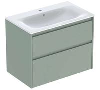 Geberit Renova Plan Conjunto de muebles lavabo con borde estrecho, con mueble bajo lavabo, 2 cajones, 80x62,1x48cm, 504.040.IK.1, Color: Lavabo: blanco, frente/carcasa: verde ungüento/barnizado satina