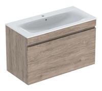 Geberit Renova Plan Conjunto lavabos con mueble bajo lavabo, 1 cajón, 100x62,2x48cm, 501.917.JR.1, Color: lavabo: blanco, frente/carcasa: nogal americano/revestido de lámina