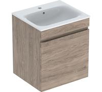 Geberit Renova Plan Conjunto lavabos con mueble bajo lavabo, 1 cajón, 55x62,2x48cm, 501914JR1, Color: lavabo: blanco, frente/carcasa: nogal americano/revestido de lámina - CM