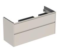Geberit Renova Plan mueble bajo lavabo doble, con 2 cajones, 124,5x60,6x44,6cm, 504.033.DB.1, Color: gris arena / barnizado satinado mate