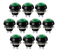 Gebildet 10 Pulsadores Momentáneos SPST de 12mm, Resistentes al Agua, ON/Off, 3A/3V, 5V, 9V, 12V, 24V y 230V CA. Mini Botón Redondo sin Cerradura para Coche, PC, Lámpara de Mesa y Timbre (Verde)