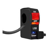 Gebildet 22mm 12V/5A LED rojo Manillar de Motocicleta Interruptor de Botón de Encendido y Apagado con Cargador USB 12V 2A Interruptor de Control de faro Compatible para la Mayoría de Motocicletas, ATV