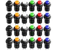 Gebildet 24pcs 12mm Pulsador Momentaneo SPST ON/OFF AC 250V/1.5A 125V/3A, Provisional Mini Botón para Trompeta de Coche, PC, Lámpara de Mesa, Timbre de Casa