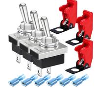 Gebildet 3PCS Metal Toggle Switch 25A 12VDC/15A 24VDC/10A 250VAC/15A 125VAC SPST ON/Off 2Pin 2Position Rocker Switch con Cubierta de Seguridad para Auto Car KN3D-101