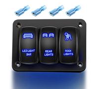 Gebildet 3Vie (BARRA LUMINOSA A LED+LUCI POSTERIORI+LUCI DA ROCCIA) Interruttori blu Pannello in Alluminio 5pin ON OFF Pannello Interruttori a levetta Precablato Impermeabile 12V 24V DC