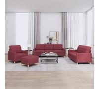 Gecheer Juego de 4 piezas de sofás de salón, modernos, con 6 plazas, con reposapiés, de tela, rojo vino, sofá de tela moderna, sillón + sofá de 2 plazas + sofá de 3 plazas + reposapiés para salón de