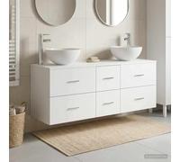 Gecheer Juego de Muebles de Baño Montado en la Pared con Lavabo, Armario de Madera y Acero, 6 Cajones, Diseño Moderno Minimalista, Ahorra Espacio, Almacenamiento Amplio, Instalación Flexible del Grifo
