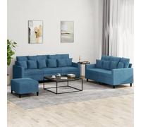 Gecheer Juego de sofás con Cojines 3 Piezas Terciopelo Azul,Sofa de Salón Moderno para Salón Dormitorio Oficina,Sofa Cheslong,Modulos Salon,SR-4
