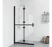 Gecheer Mamparas de Ducha Pantalla,Mampara Ducha Puerta Plegable con 4 Paneles Fija de Transparente y Negro,Mampara de Ducha Frontal Panel Fijo Estilo Industrial Vidrio ESG Transparente 120x190 cm