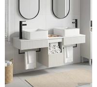 Gecheer Mueble de baño con Lavabo y Grifo, Montaje en Pared, Armario de Almacenamiento, Madera de ingeniería, Blanco Brillante, 53x35x39 cm, para baño Moderno