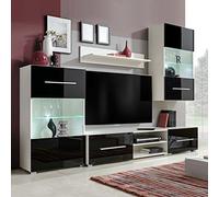 Gecheer Muebles de salón Moderno 5 Piezas con iluminación LED,Mueble salón Modular,Conjunto Completo Mueble TV,Mueble de TV Multifuncional,Modulos de Comedor,Armario de Almacenaje,Negro