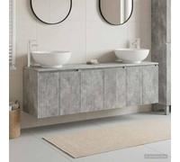 Gecheer Set de Armario de Baño Montado en Pared Gris Hormigón, Vanidad con Lavabo Personalizable, Tocador con Amplio Almacenamiento, Madera de Ingeniería Resistente, Diseño Moderno Minimalista para Ba