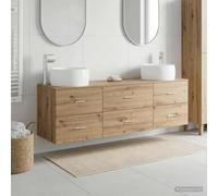 Gecheer Set de Mueble de Baño Moderno con Lavabo y Grifo, Armario de Pared Roble Artisan, 6 Cajones, Madera de Ingeniería, Almacenamiento Amplio, Diseño Minimalista Montado en la Pared, para Baño Inte