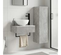 Gecheer Set de Mueble de Baño Montado en Pared con Lavabo y Grifo, Armario de Almacenamiento con Puertas Reversibles, Estante Resistente, Madera de Ingeniería, Color Gris Hormigón, para Baño Moderno y